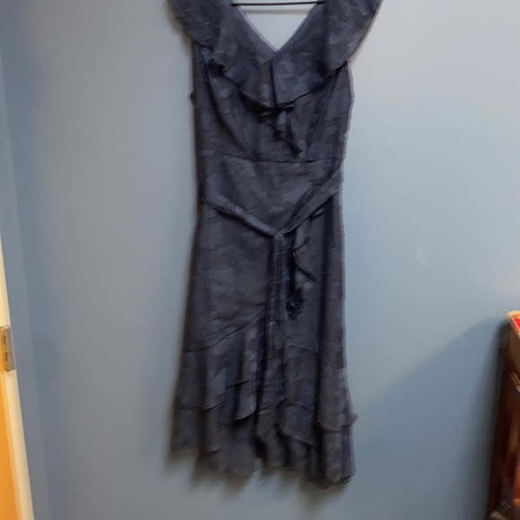 NWT GRACE KARIN WO SIZE XL NAVY BLUE BELTED FLORALDESIGN RUFFLES FAUX WRAP DRESS - Picture 8 of 13